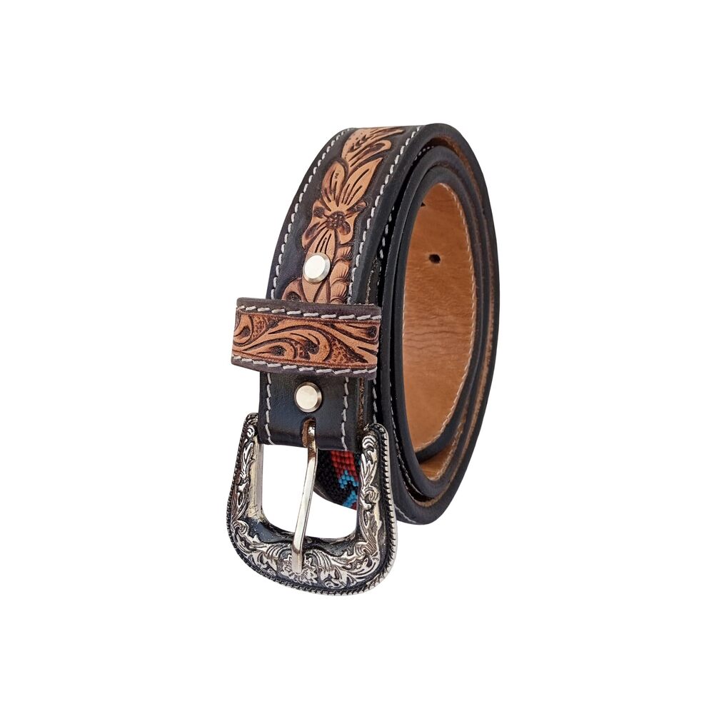 3626 Western Beaded Belts For Young Adults Tooled Leather Heavy Duty - Picture 4 of 7
